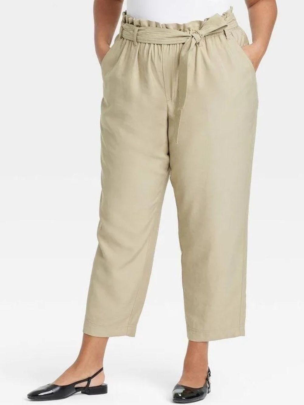 A New Day Paperbag High Rise Ankle Pull On Pants in Light Khaki Tan XXL NWT